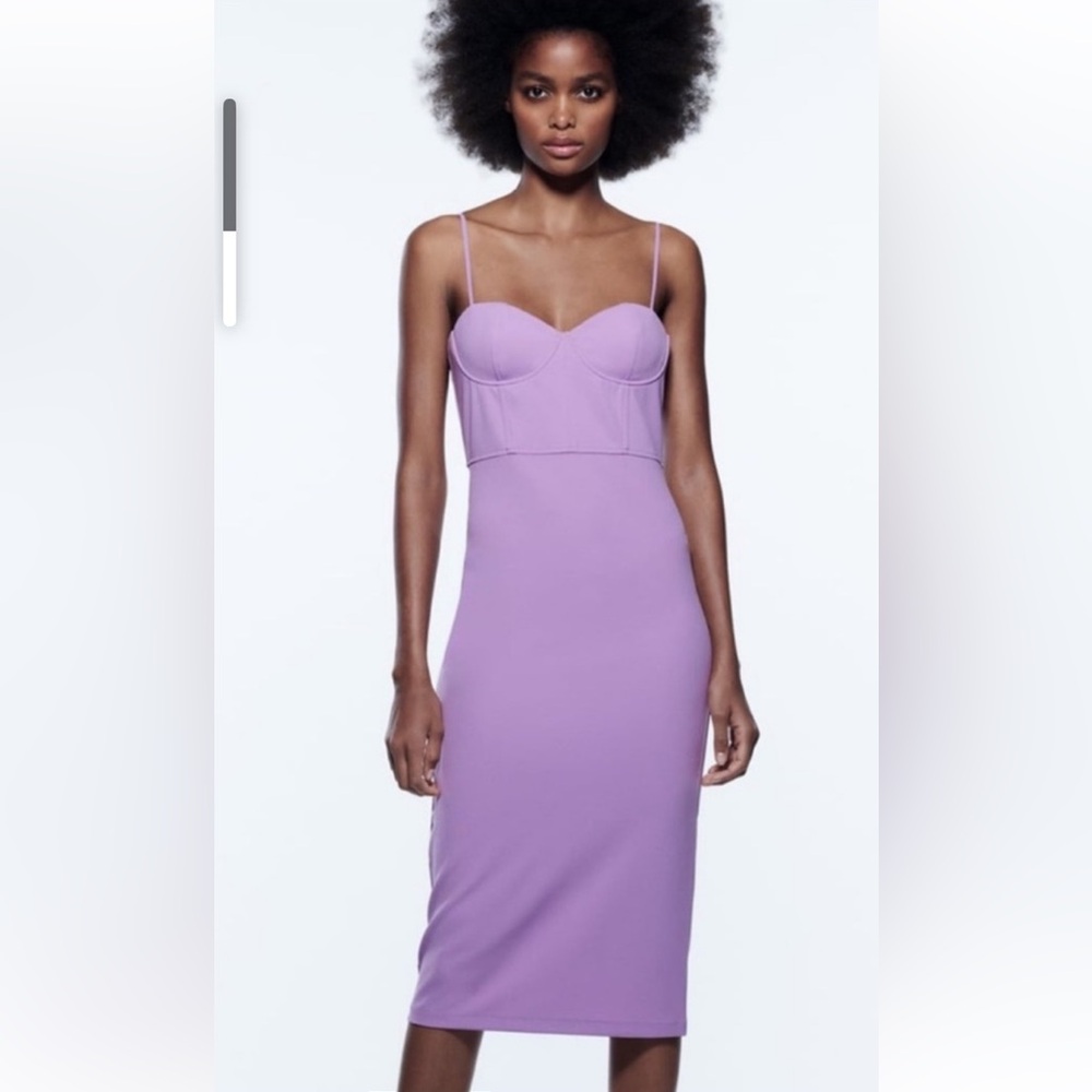 Zara Corset Style Lavender Light Purple Midi Bustier Dress - Picture 2 of 15